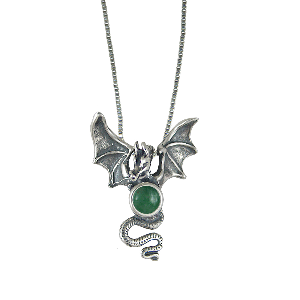 Sterling Silver Dragon of Protection Pendant With Jade